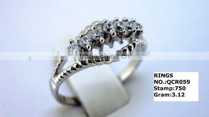 QCR059 CZ silver rings in rhodium plating,925 sterling silver rings from jewelry manufacturer