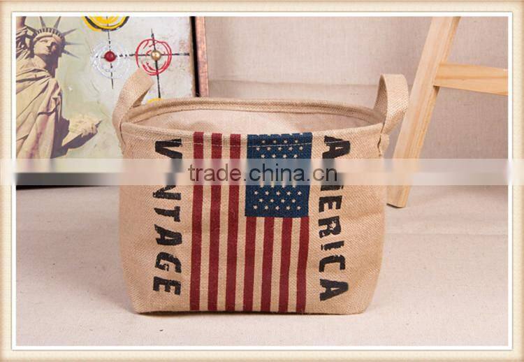 America flag printing jute storage basket