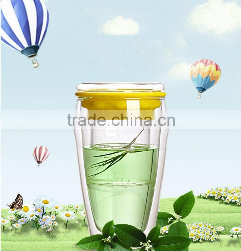 Portable double wall glass tea infuser bottle with tea strainer