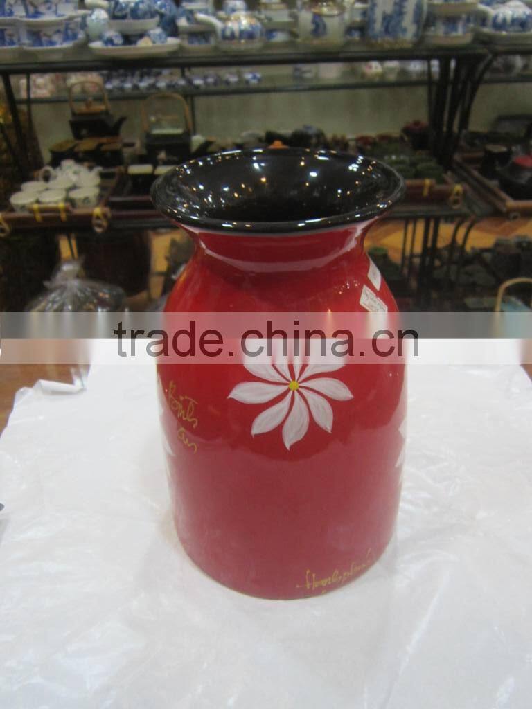 Eco-friendly ceramic vase, red color, modern design made in Vietnam, Hanoi