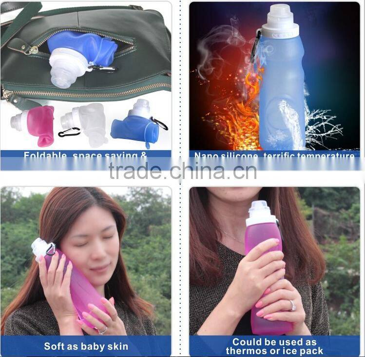 New design bottle bpa free 1L foldable food grade silicone water bottle