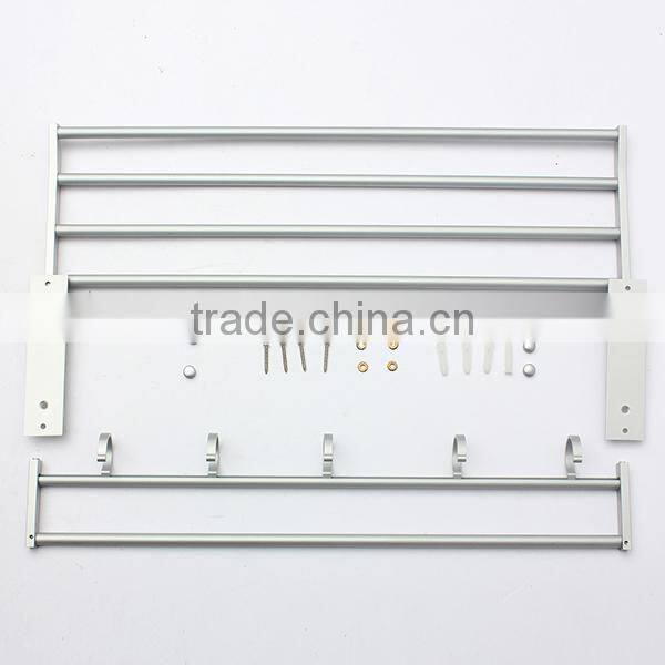 TOWEL RACK SHELF PREMIUM ALUMINUM SILVER FOLDED BATH WITH 5 HOOKS SHELF WASHCLOTH HOLDER