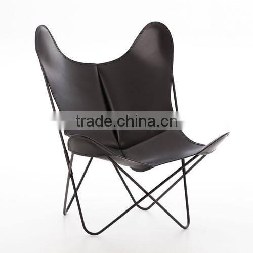Modern black leather butterfly chair with metal iron frames
