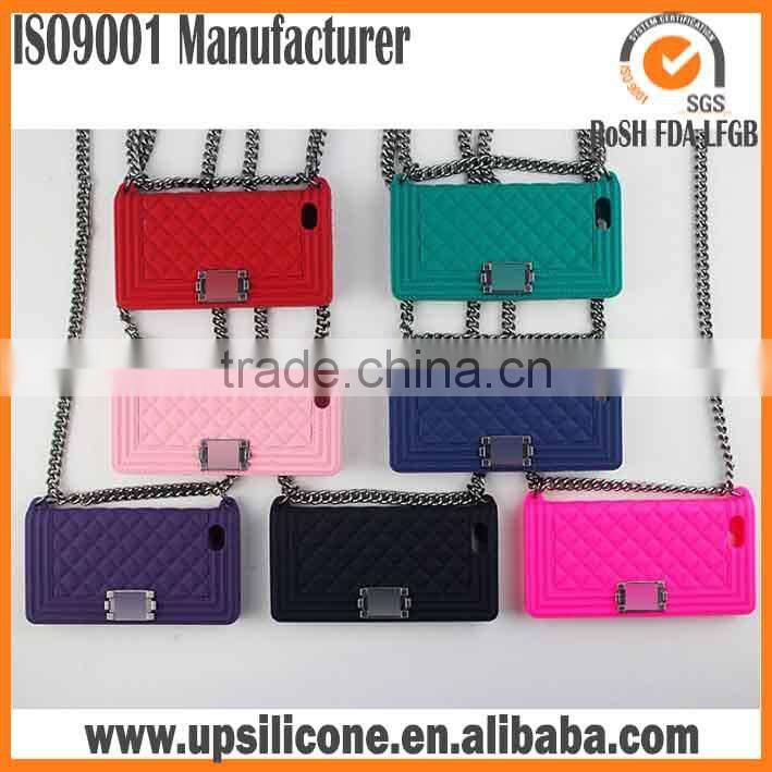 silicon women phone wallet phone case phone bag with Stainless Steel Chain