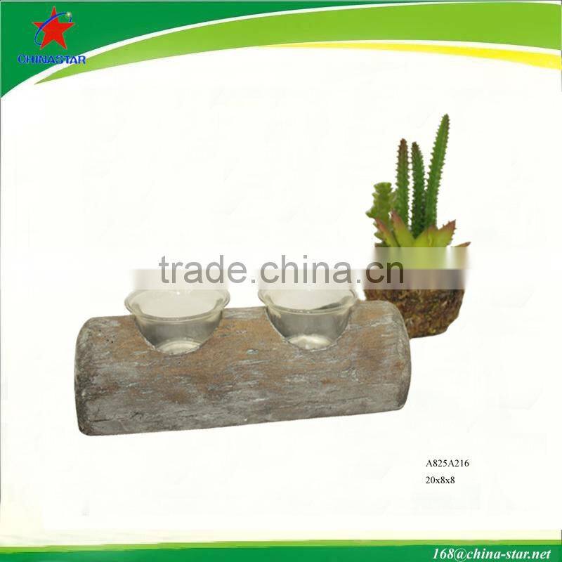 wood tealight holder with glass