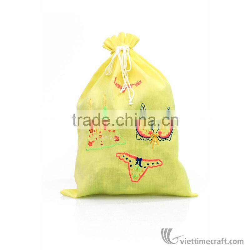 Handmade embroidery silk underwear storage bag, lingerie drawstring bag