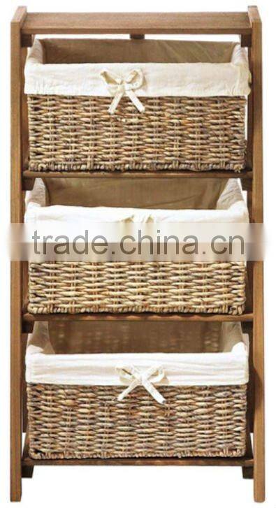 wooden bedroom wall cabinet with 3 rattan drawer