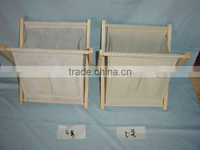 vogue folding wooden laundry basket with cotton bag