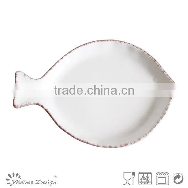 wholesale solid color glazed fish shape plate