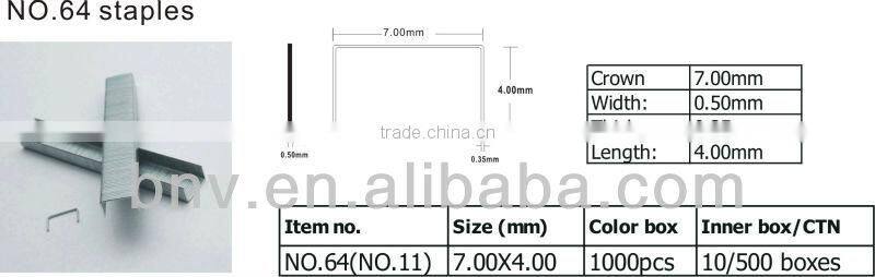 Office quality mini coppered staples 64