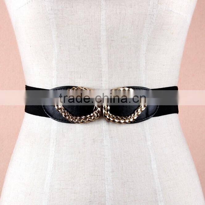 Wholesale leaf heart pattern alloy buckle elastic sex women lady waist belt