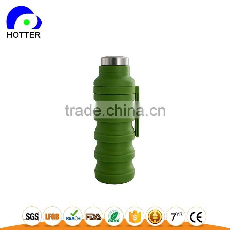 Stainless head silicone folding water bottle full silicone safe travel camping folding cup wholesale