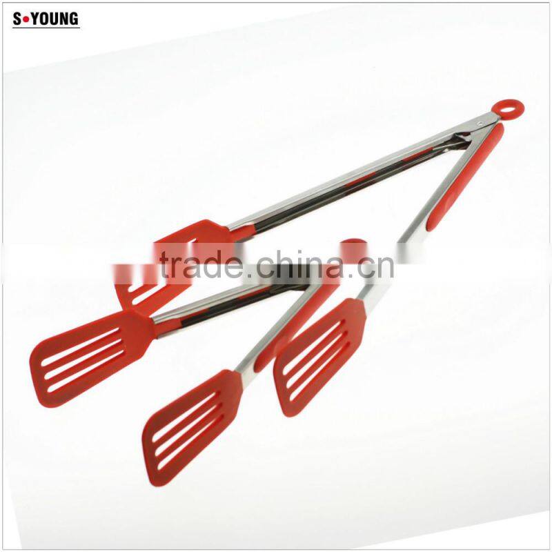 14020 Popul Kitchen and Barbecue Grill Tongs Silicone BBQ Cooking Stainless Steel Locking Food Tong Salad Tongs