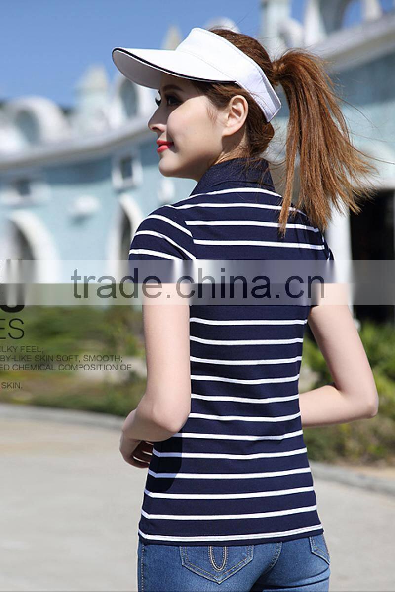 Wholesale 100% cotton stripe printing women's Polo Shirt