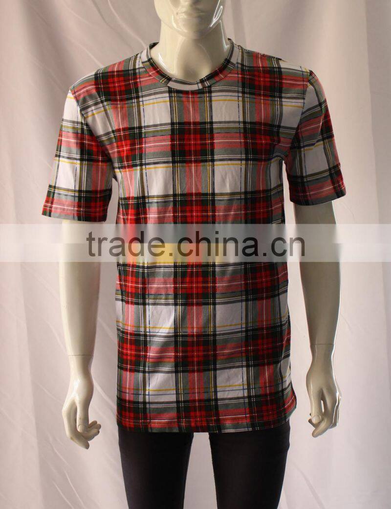 cotton all over printed tartan t shirts men