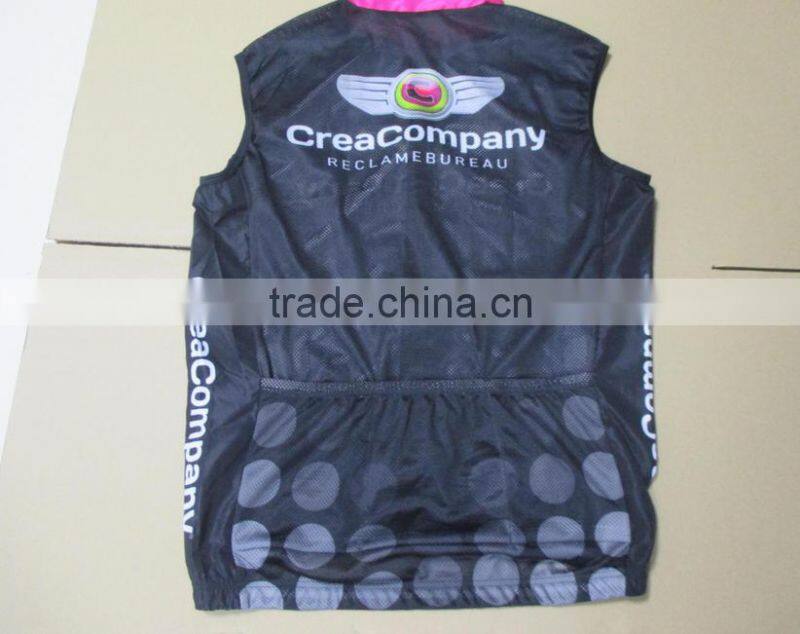 New style OEM fully sublimation printing sports cycling wind breaker vest/sleeveless/gilets