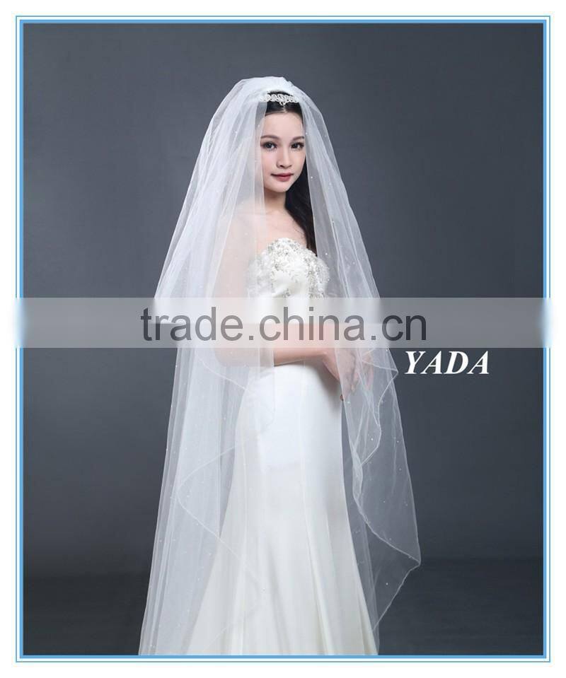Sweetheart Satin Handmade Embroidery Beaded Wedding Dress with Bridal Mantilla Veil