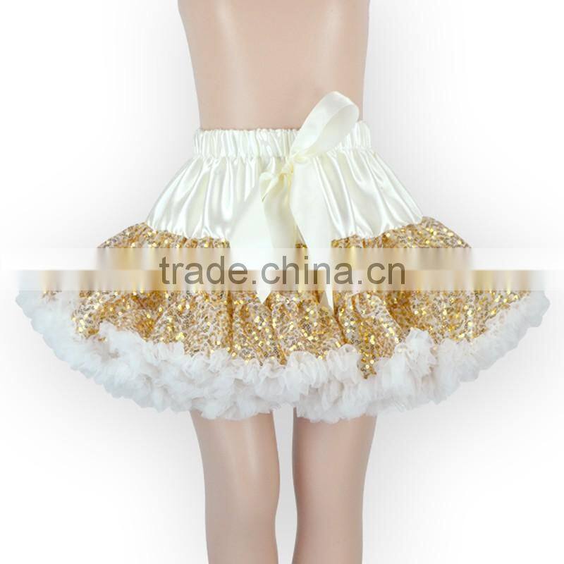 Tulle Sequin Puffy TuTu Skirt Baby Girl Gilttery Golden Sequin Dance Wear Girls Fashion Dress With Ribbon Bow DR6011507