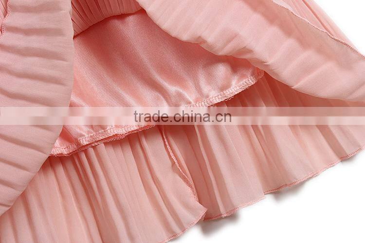 2016 Latest Designs women gender Summer Mint green Sleeveless Round neck women dress pleated Chiffon Vest dress for women