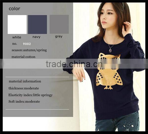 Spring new design european style vogue owl printed crewneck sweatshirt,women wear sweatshirt