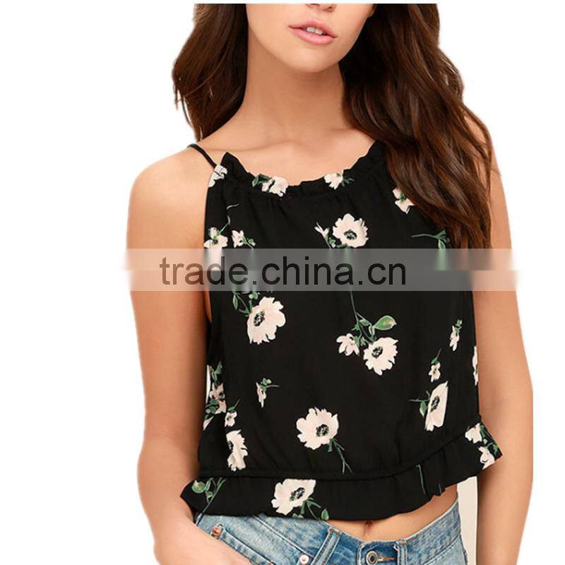 Plus Size Summer Women's Sleeveless Floral Printed Tops Girl Blouse