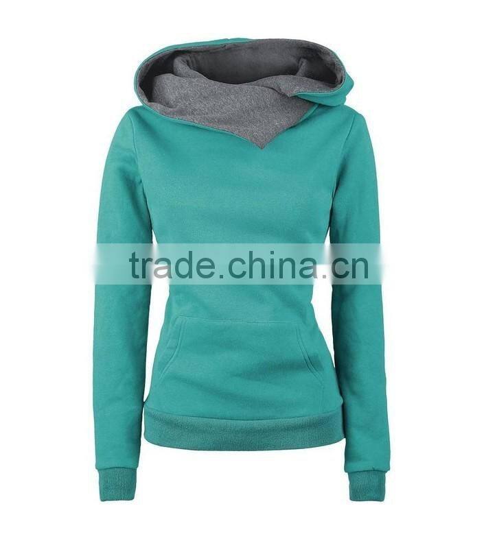 Women's 100% cotton turndown collar contrast color slim fit hoody