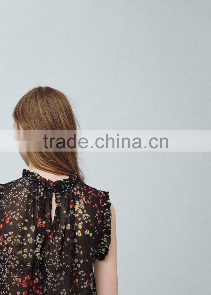 Ladies sleeveless thin dotted chiffon shirt tops design