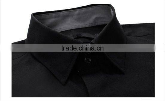 The latest 100% cotton slim fit black dress shirt for men with peaked collar