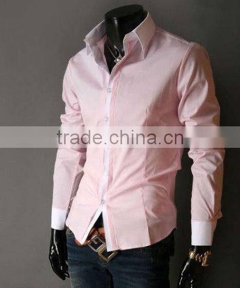 100% cotton slim fit long sleeve contrast collar casual men shirt