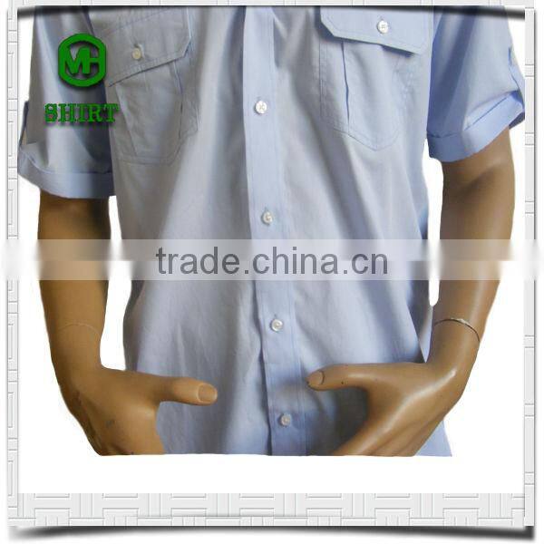 2016 Blue 100%Cotton Wholesale Mens Work Shirts Men Formal Short Sleeve Shirts With Two Chest Pockets