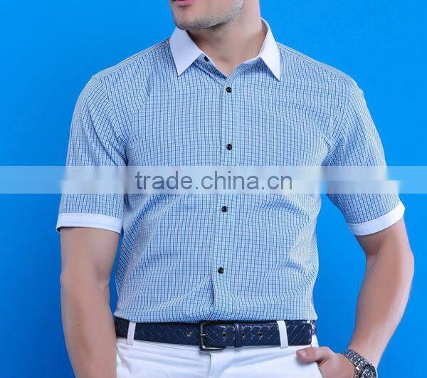 custom men plaids red ,blue , yellow color short sleeve shirts