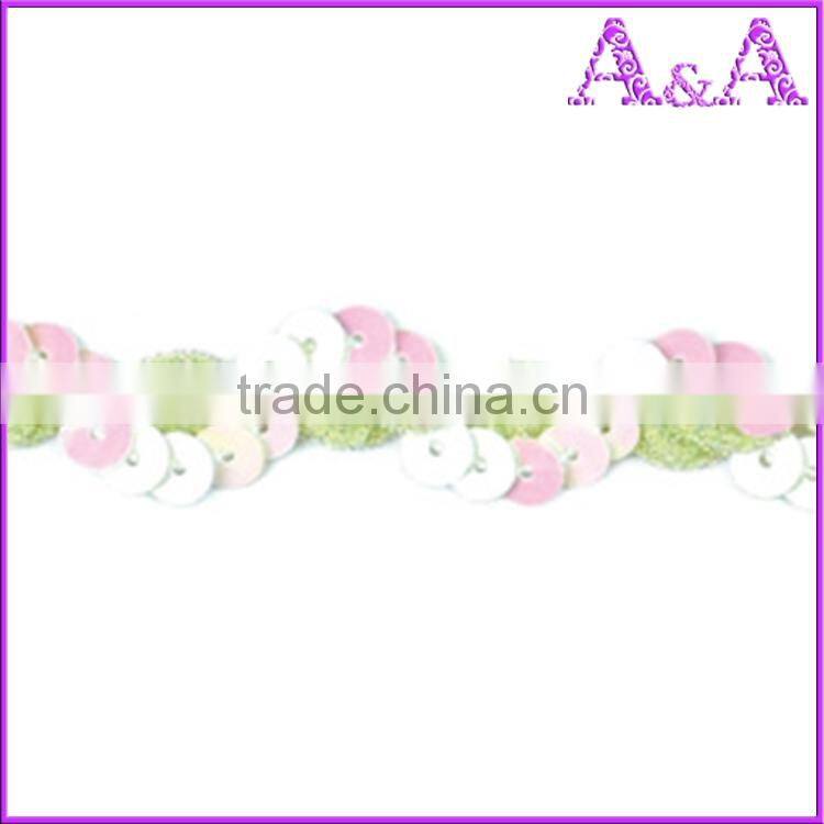 Pink and green wedding dress decorative trim materials fabric chemical embroidery with beads cord guipure bobbin lace