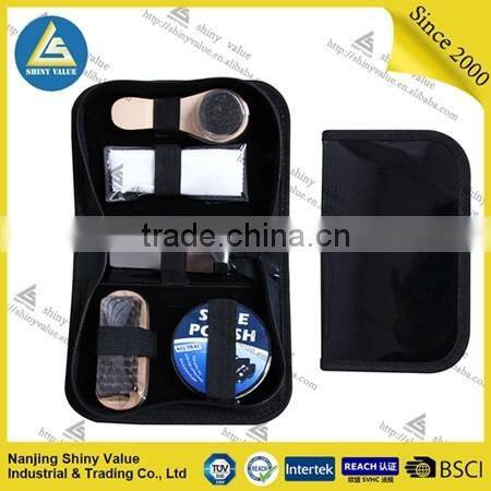 compact PVC bag shoe care kit with pig's hair shoe brush for men