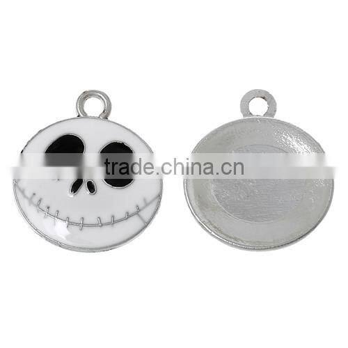 Charm Pendants Nightmare Before Christmas Halloween Skull Silver Tone Enamel White 24.0mmx22.0mm