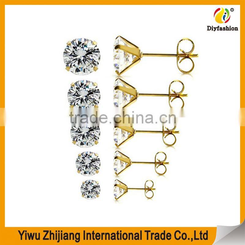 Hot Sell 8mm White Gold Plated Cubic Zricon Stone Earring For Women