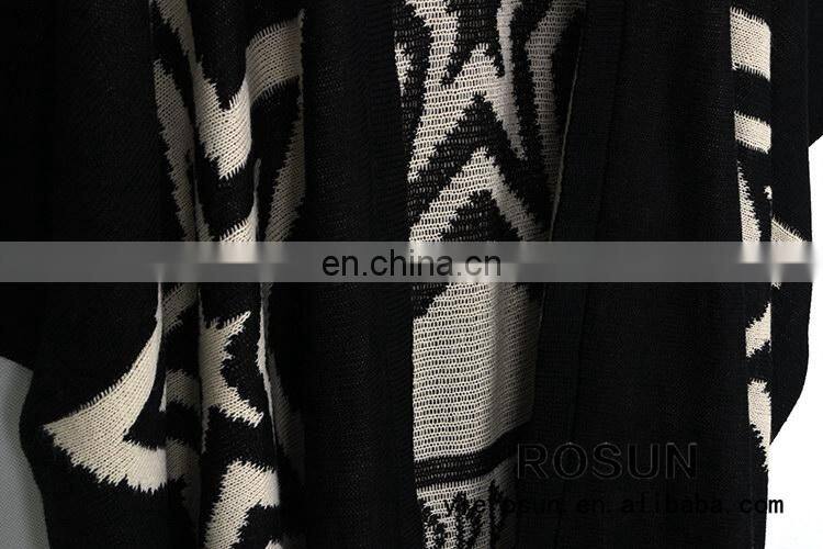 Black great star pattern woman cardigan shawl style with fringes crochet sweater pattern