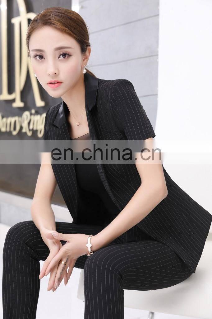 Brand Quality Latest Designer Blue Office Short Sleeve Suits for Women Professional Supplier