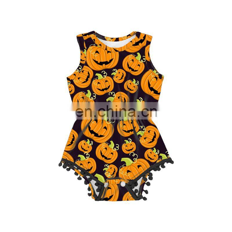 Halloween patchwork design baby romper baby girl romper for likeable newborn super quality pom pom body suit