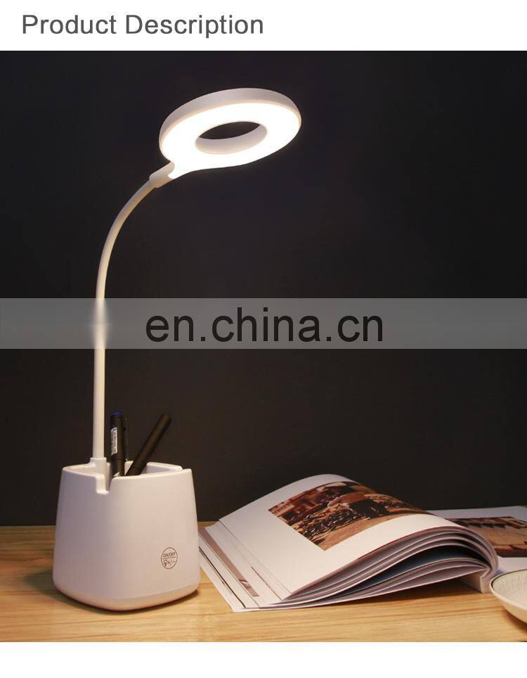 Bedroom led desk lamp with pen holder flexible usb table Touch dimmable multi-functional rechargeable bending table lamp led
