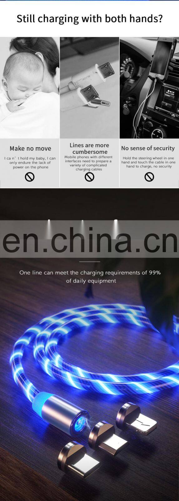 Shenzhen Data Line Newest 2020 Golden Sky Colorful Nylon 1M Micro Usb Type-C Ios Cable 3 In1 Fast Charge Cellphone Data Line