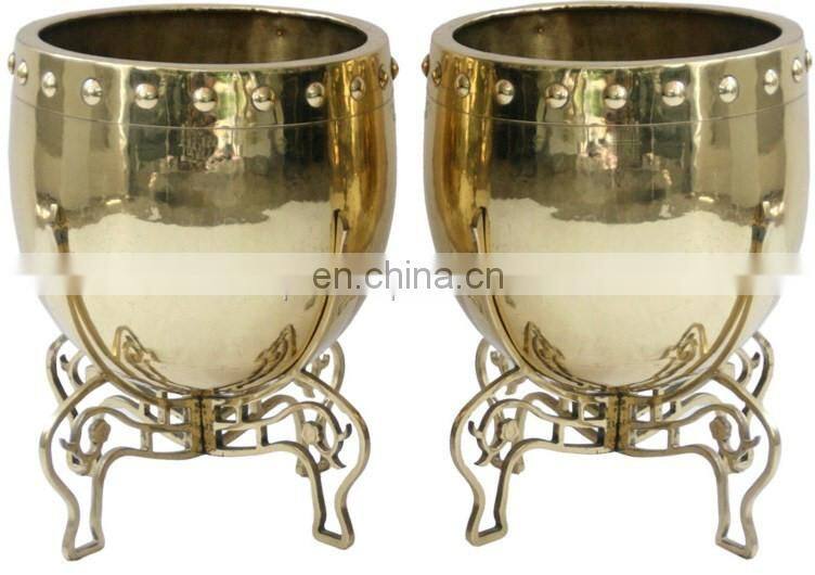 brass plated planter with stand