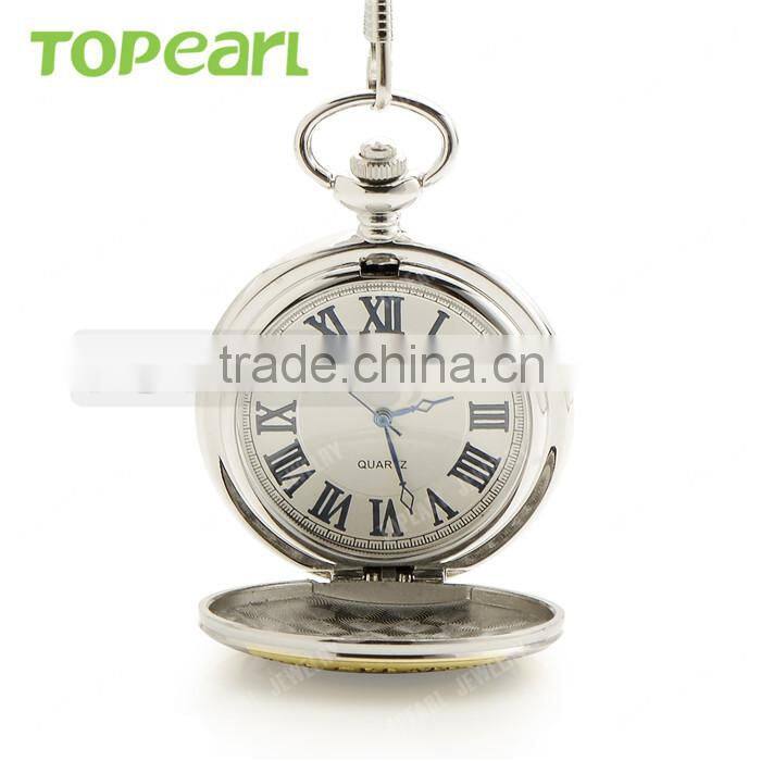 THE GREATEST Grandpa Silver Golden Pocket Quartz Watch Chain Full Hunter LPW05