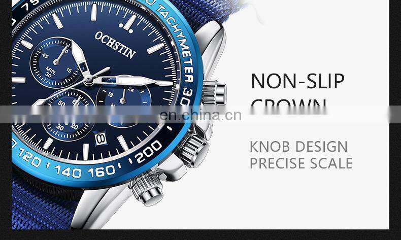 Ochstin 6117B Fashionable Nylon Quartz Watches Waterproof Chrono New Casual Wristwatch Mens