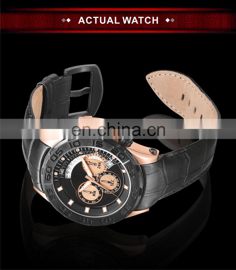 China watch manufacturer multi-color to choose personalized Oem Luxury Chronograph wrist men Genuine leather band watch