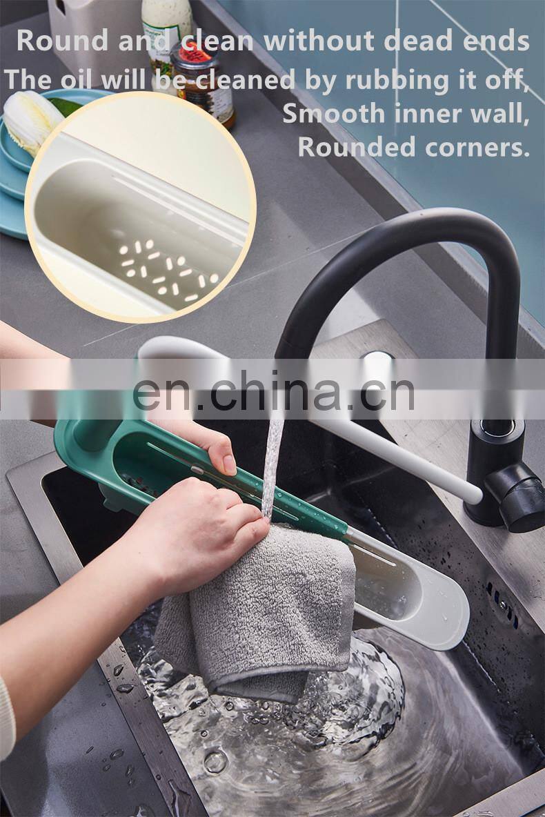 Telescopic Sink Shelf Kitchen Sink Organizer Soap Sponge Holder Towel Drain Rack Storage Basket Kitchen accessories gadget