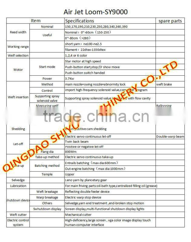 reasonable power loom machine price air jet loom SY9000