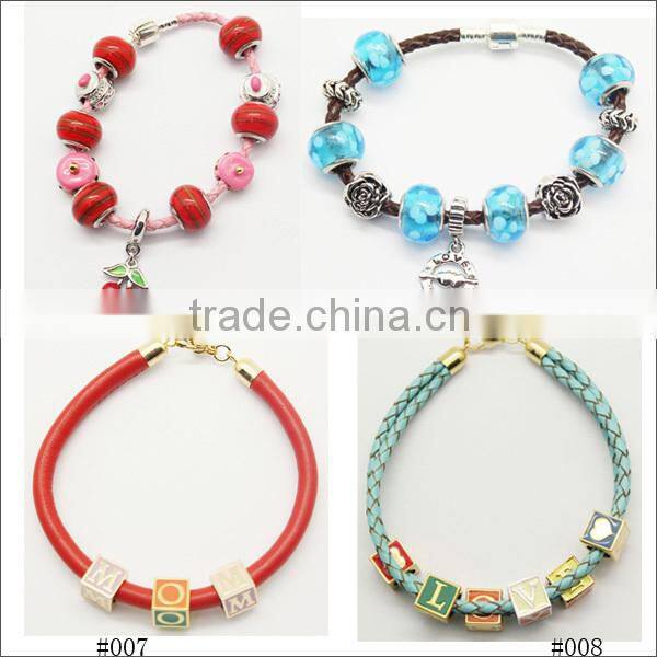 DIY bead teen imitation leather bracelet with egg beads