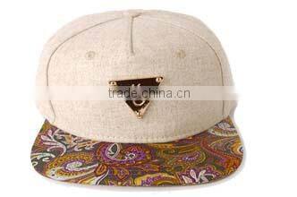 Plain 5 Panel Cap Custom Australian Snapback Cap with Paisley Print Fabric Brim