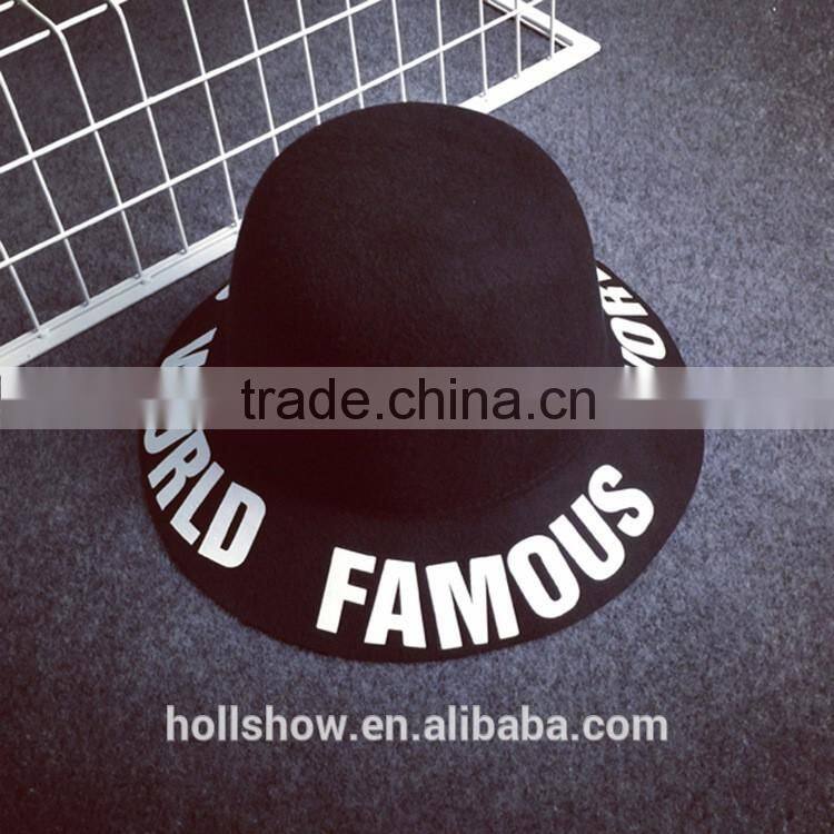 Fashion Korean FAMOUS WORLD Printed Wide Brim Lady Women's Dome Fedora Bucket Caps