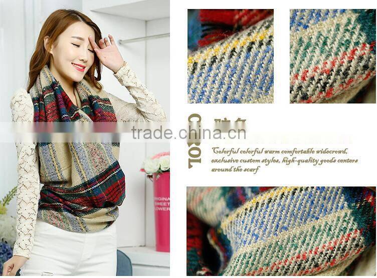 2015 Latest Design Fashion Acrylic Check Plaid Circular Neck Scarf